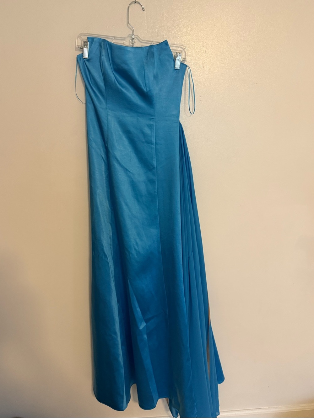 NWT Meshki Dress Rosella Maxi Gown Strapless in Satin Cyan Blue - Picture 5 of 9